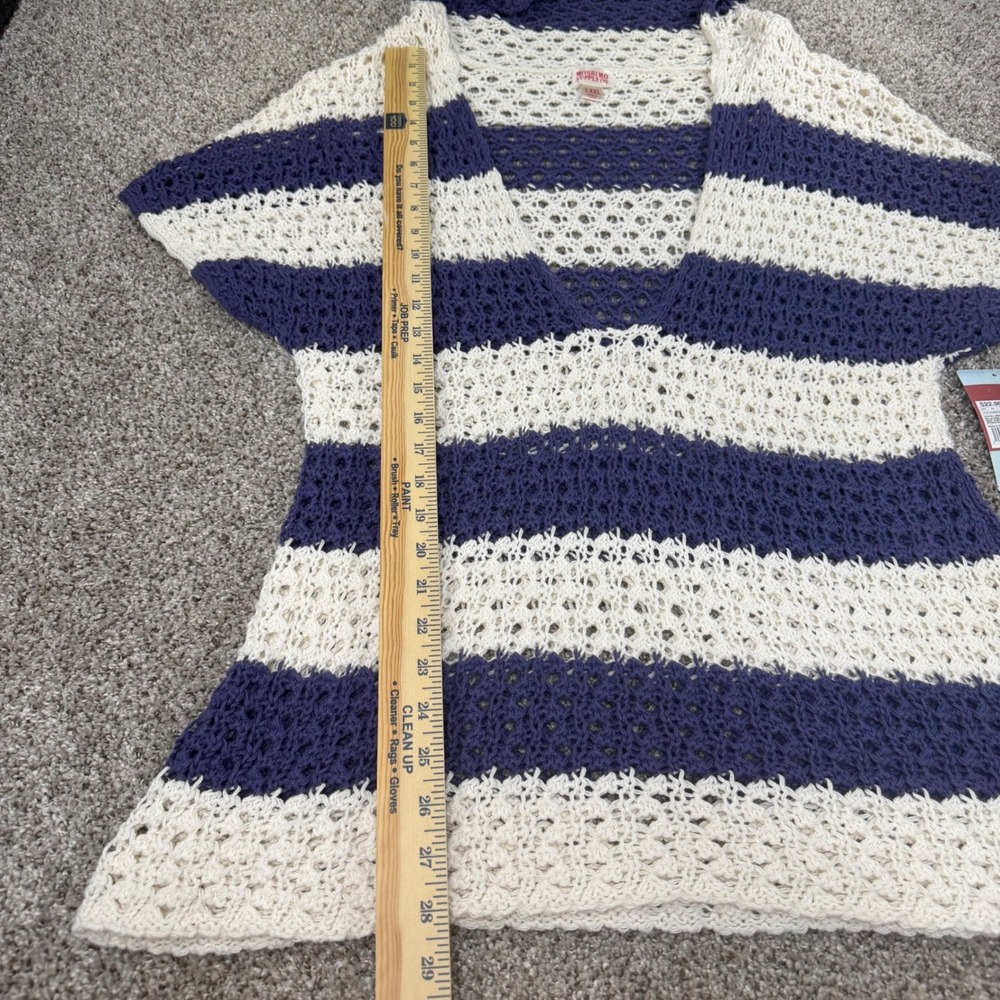 Mossimo XXL Striped Crochet Hooded Beach Cover Up Pullover Blue Cream NEW - Picture 4 of 9